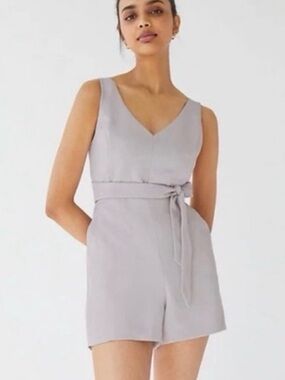 Aritzia Wilfred Ecoulement Romper Lilac Fog Shorts Tank Tie Open Back